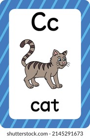 Cat vector isolated on white background. Letter C flashcard. Cat cartoon