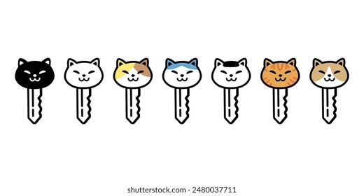 cat vector key kitten calico neko icon pet cartoon character munchkin illustration symbol clip art isolated