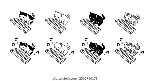 cat vector keyboard piano musician icon kitten turntable calico music note neko pet cartoon character munchkin illustration symbol clip art isolated design