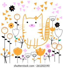 cat vector kitten animal flowers weeds tale