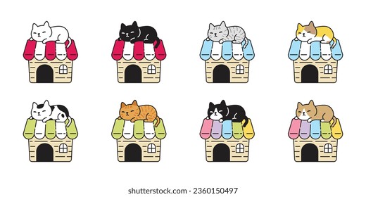 cat vector kitten calico house icon sleeping neko pet cartoon character doodle symbol tattoo stamp scarf illustration design isolated
