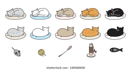 cat vector kitten calico icon logo sleeping pillow symbol cartoon character doodle illustration design