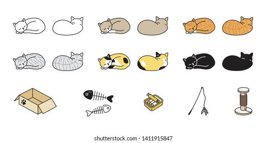 cat vector kitten calico icon logo sleeping toy food box symbol cartoon character illustration doodle design