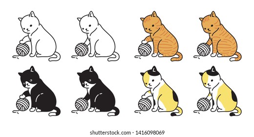 Cat Vector Kitten Calico Icon Logo Yarn Ball Symbol Cartoon Character Illustration Doodle Design