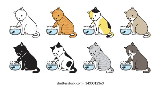 cat vector kitten calico icon logo fish symbol cartoon character illustration doodle design