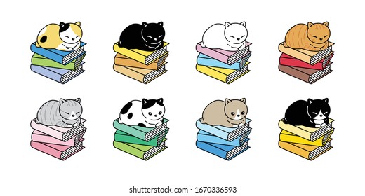 cat vector kitten calico icon logo sleeping book symbol character cartoon doodle illustration design