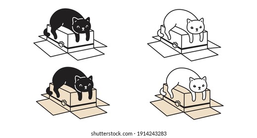 cat vector kitten calico icon pet cartoon character symbol paper box illustration doodle design