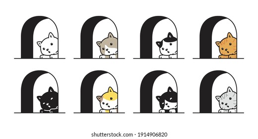 cat vector kitten calico icon pet cartoon character symbol window door house illustration doodle design