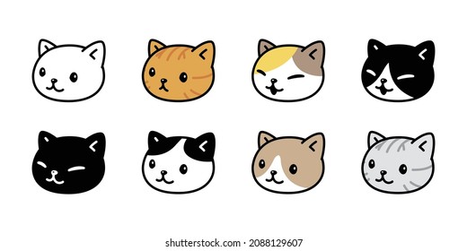 cat vector kitten calico icon head pet breed character cartoon neko doodle illustration symbol design