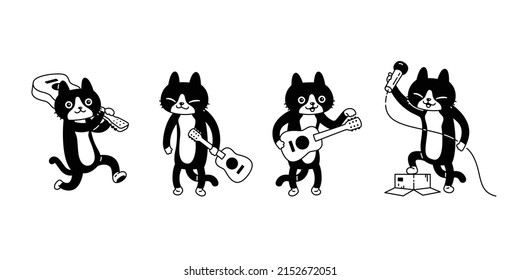 cat vector kitten calico icon guitar ukulele bass cartoon character logo symbol isolated doodle illustration clip art design