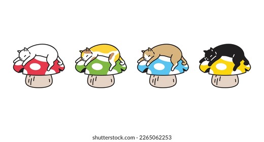 cat vector kitten calico sleeping mushroom icon logo pet breed symbol cartoon character doodle design animal illustration isolated