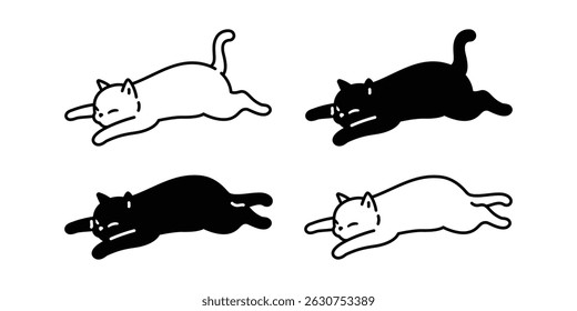 cat vector kitten calico sleeping icon cartoon character pet doodle illustration animal breed symbol isolated black white design