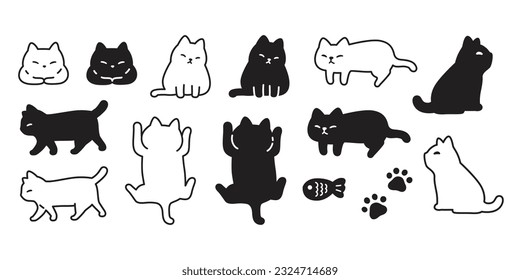 cat vector kitten icon black white neko calico pet walking sleeping paw footprint fish character cartoon symbol tattoo stamp scarf illustration isolated design