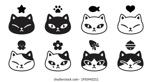 cat vector kitten icon calico pet breed head character cartoon heart octopus star squid fish doodle symbol illustration design