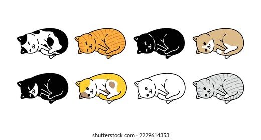 cat vector kitten icon calico sleeping character cartoon pet breed logo stamp tattoo symbol doodle animal illustration isolated design