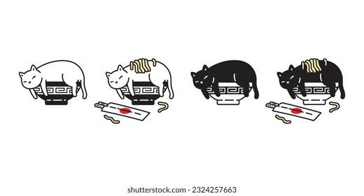 cat vector kitten icon chinese noodles japanese ramen yakisoba neko calico food pet character cartoon logo tattoo stamp symbol scarf illustration design isolated