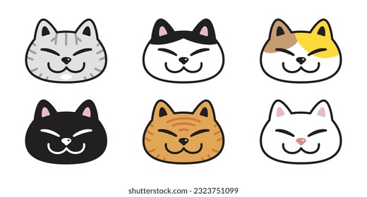 cat vector kitten icon neko calico face pet smiling character cartoon doodle symbol tattoo stamp scarf illustration design isolated