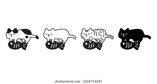 cat vector kitten icon neko calico hug fish pet character cartoon doodle symbol tattoo stamp scarf illustration design isolated