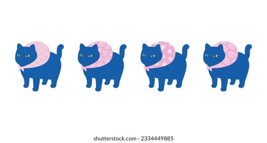 cat vector kitten icon neko calico japanese wave furoshiki traveller picnic pet cartoon character doodle symbol tattoo stamp scarf illustration design isolated