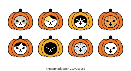 cat vector kitten icon pumpkin halloween calico logo pet head jack o lantern breed cartoon character symbol doodle illustration design clip art