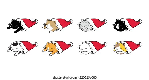 cat vector kitten icon pumpkin christmas santa claus hat sleeping calico logo pet breed cartoon character symbol doodle illustration design clip art