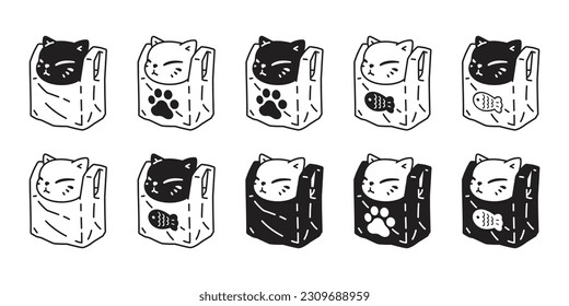 cat vector kitten icon shopping bag plastic neko calico pet character cartoon symbol tattoo stamp scarf illustration design isolated