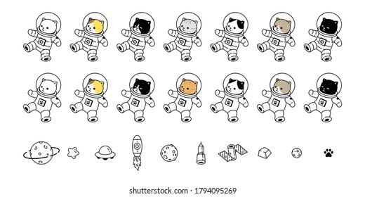 Cat Vector Kitten Icon Space Suit Calico Spaceship Ufo Star Planet Galaxy Pet Cartoon Character Animal Doodle Symbol Illustration Design