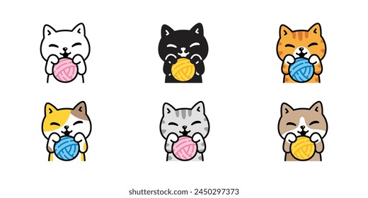 cat vector kitten icon yarn ball smile calico neko pet cartoon character munchkin illustration symbol clip art isolated design