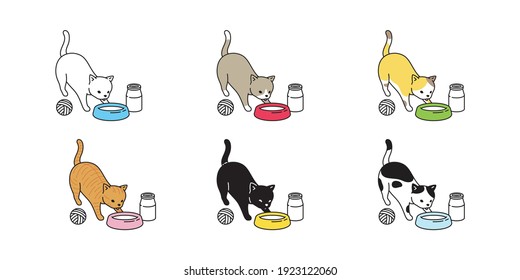 cat vector kitten milk calico icon food toy yarn ball pet cartoon character symbol illustration doodle design