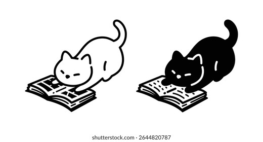 gato lendo livro gatinho calico cartoon