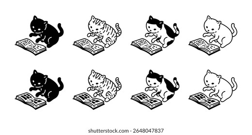 gato gatinho lendo livro calico personagem de desenho animado 