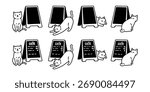 cat vector kitten Sidewalk Sign A-Stand Sign icon cafe coffee shop cartoon character calico pet animal doodle logo illustration symbol design