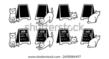 cat vector kitten Sidewalk Sign A-Stand Sign icon cafe coffee shop cartoon character calico pet animal doodle logo illustration symbol design