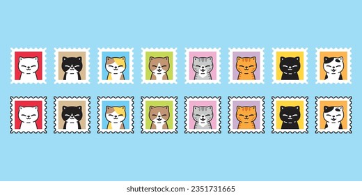 cat vector kitten stamp icon cartoon neko calico pet smile post mail character symbol tattoo scarf illustration isolated design clip art
