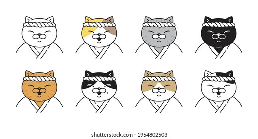 cat vector kitten sushi japan ramen food chef calico icon pet breed character cartoon doodle symbol illustration design