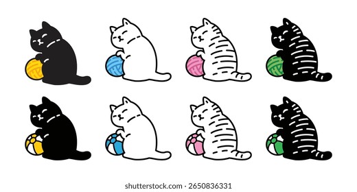 cat vector kitten yarnball colorful beach ball calico doodle icon cartoon character pet illustration animal symbol isolated design