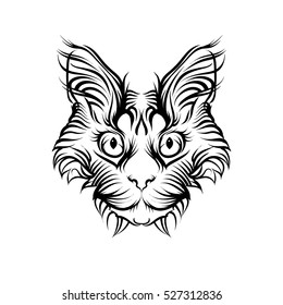 Cat vector line art. Tatoo. Gravure style