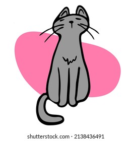 Cat vector line illustration isolated on white background for avatar, logotype, store, clinic stickers and book design. Doodle sitting cat modern illustration.