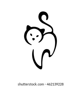 Cat. Vector logo. Black silhouette domestic cute kitten