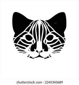 Gato - Ilustración de la mascota del icono del logotipo del vector. La cara de un gato con un patrón rayado en su cara y un fondo blanco y negro