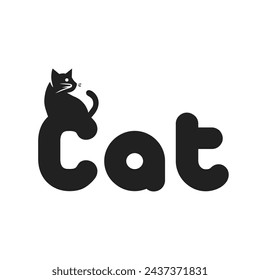 cat vector logo,
The cat logo illustration is placed above the cat text, on a white background.