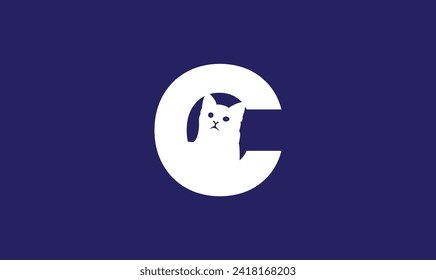 Cat vector logo. Pet letter C logotype design.