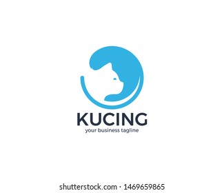 Cat vector logo template. Cat vector logo, Silhouette cat icon design. Cat logo design vector template negative space style. Home pet veterinary clinic store logotype concept icon