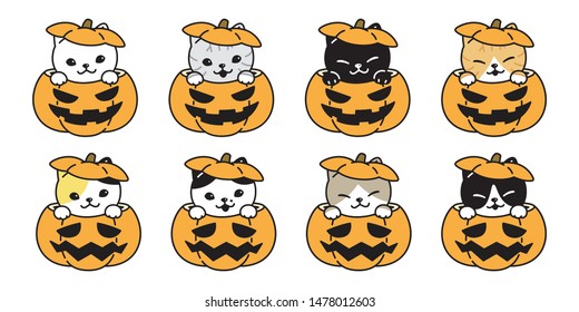 cat vector pumpkin Halloween icon kitten breed calico logo symbol cartoon character doodle illustration design