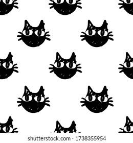cat vector seamless Pattern isolated on white background.Wallpaper background with cartoon kitty muzzles. Pattern for textile, wrapping and etc.