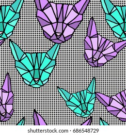 Cat vector seamless pattern. Object isolated cartoon illustration. Doodle geometric style. Cloth design, icon, logo, poster, textile, paper, card, invitation,holiday.Color magic art.Eps10.