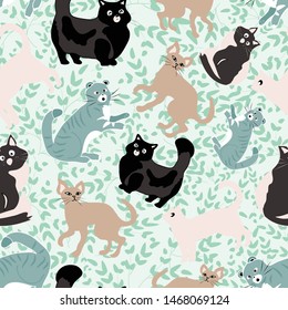 Cat vector seamless repeat pattern perfect for wallpaper, scrap booking, fabrics, home decor products,stationary backgrounds, kids products