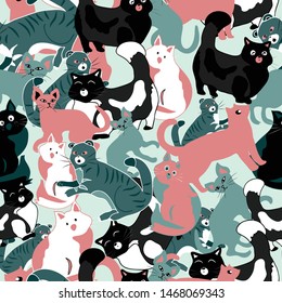 Cat vector seamless repeat pattern perfect for wallpaper, scrap booking, fabrics, home decor products,stationary backgrounds, kids products