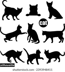 cat Vector silhouette , animal, silhouette, black, vector, graphic, isolated, kitten, illustration, design,
 clip art, pose, jump, mark, face, simple, concept, house cat, beautiful, small, domestic ca