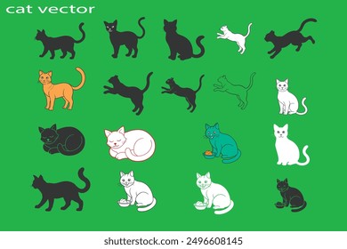 Cat vector silhouette art design. A cute cat. bundle cat set. 